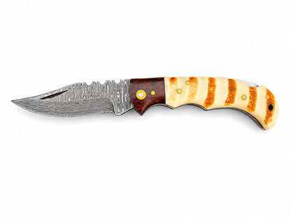 Ivory Ridge Damascus Folding Knife TKT-36