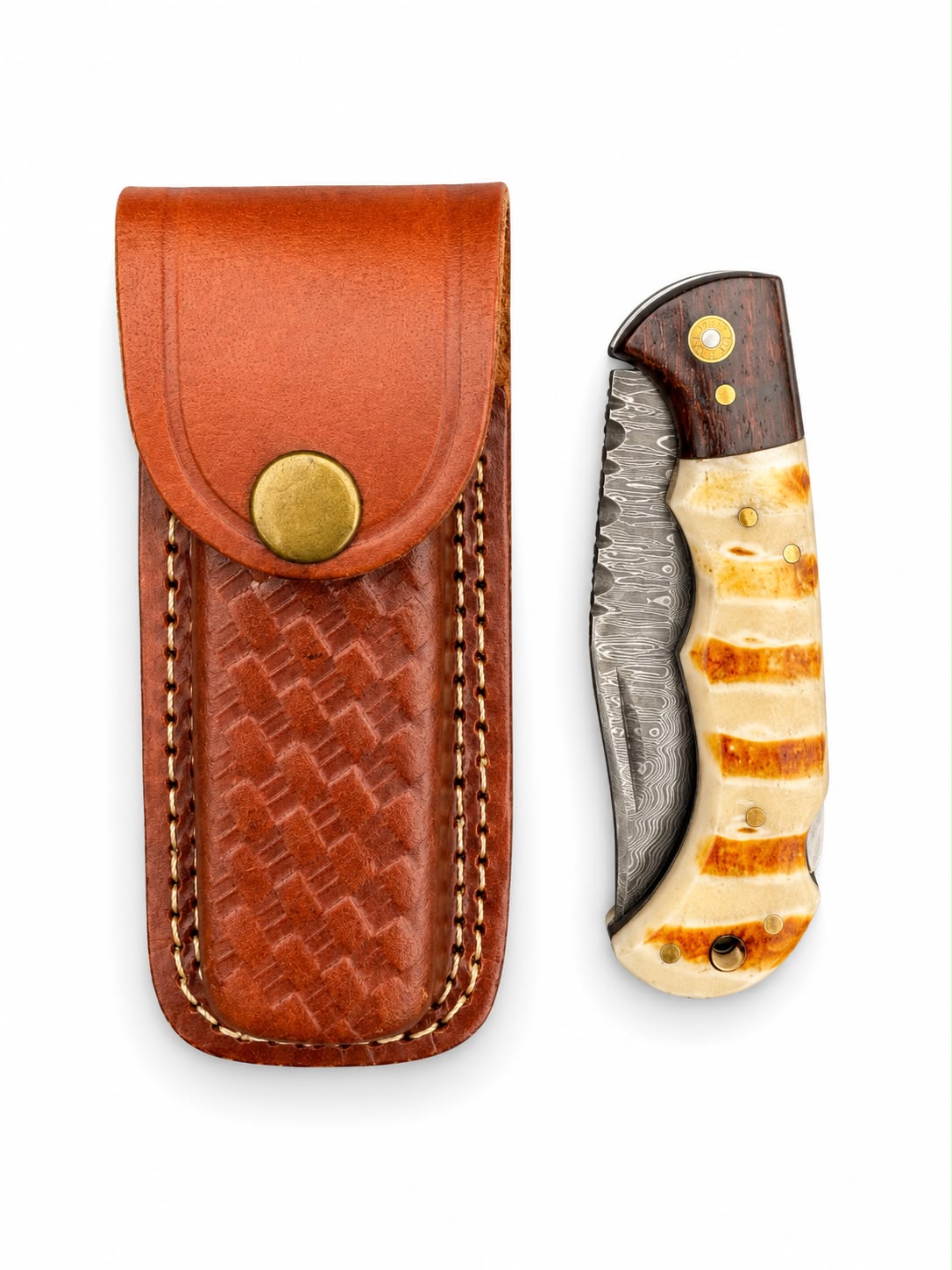 Ivory Ridge Damascus Folding Knife TKT-36