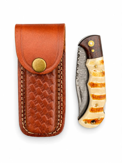 Ivory Ridge Damascus Folding Knife TKT-36
