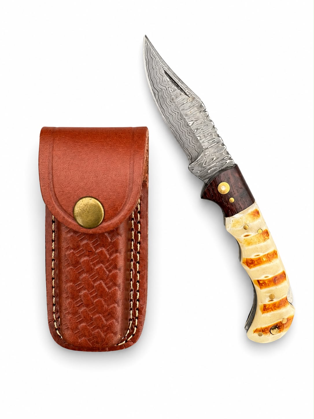 Ivory Ridge Damascus Folding Knife TKT-36