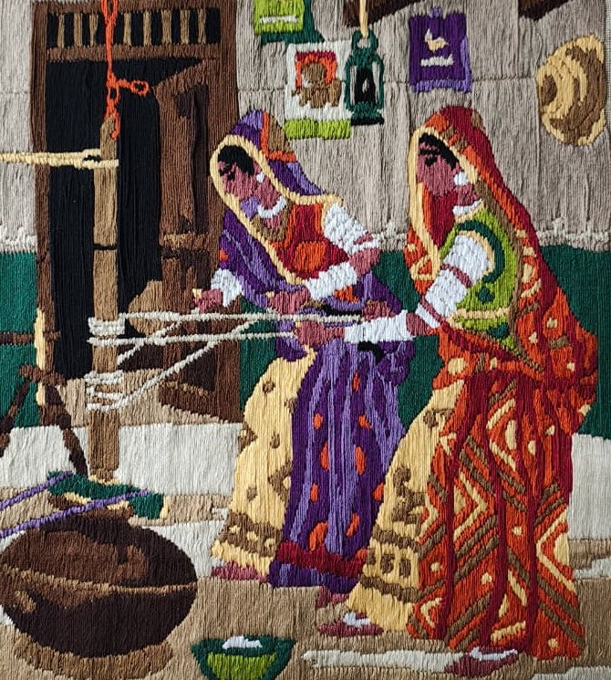 🧵Village Women Churning Scene