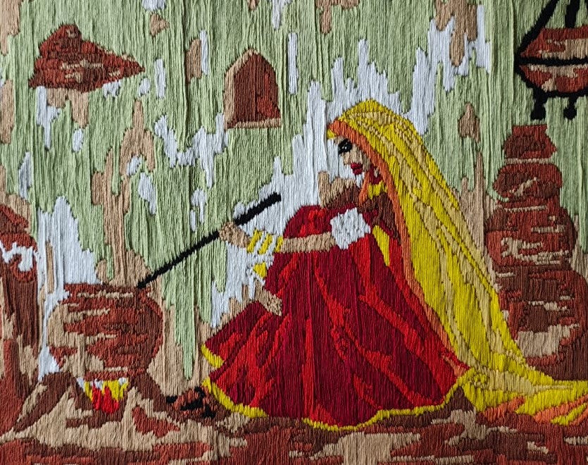 🧵Village Woman Cooking Scene
