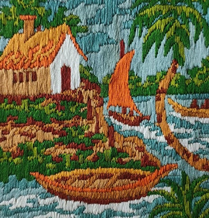 🧵Coastal Village Scene