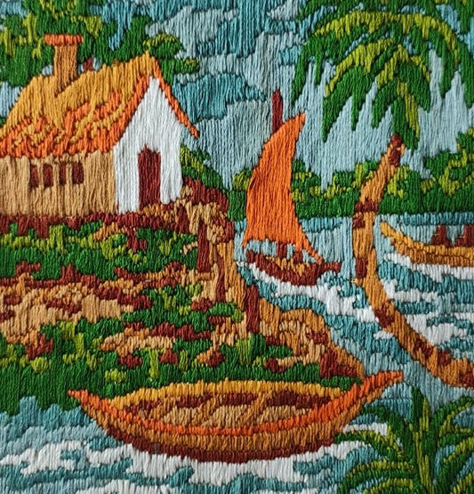 🧵Coastal Village Scene