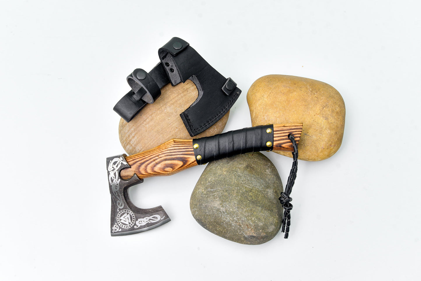 Small Bearded Axe | Hand-Forged Viking Axe With Wooden Handle & Leather Sheath | Camping, Bushcraft & Collectible Axe - AXE-C003
