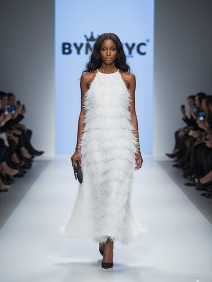 White Fringe Long Dress FIFTH AVENUE: Prêt-À-Porter Line BYMANYC ® New York