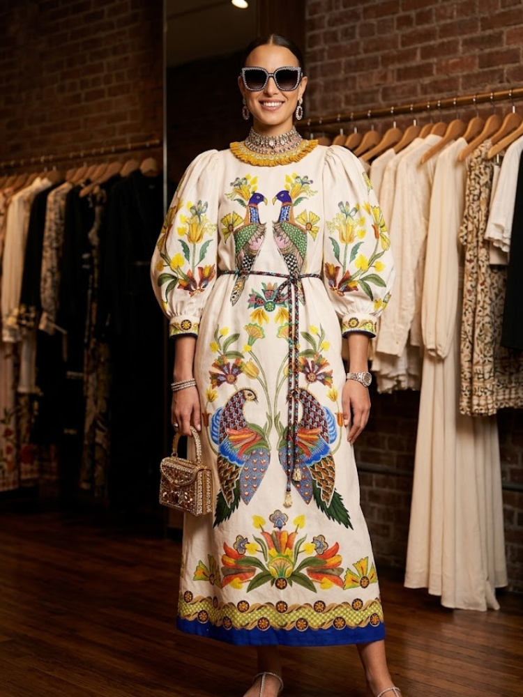 White Printed Puff Sleeve Maxi Dress GRAMERCY New Collection FASHION BYMANYC ® New York