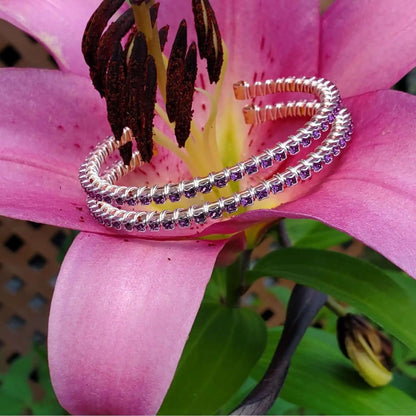Wire Wrapped Amethyst Crystal Tennis Bracelet Bangle