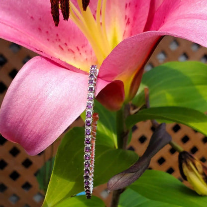 Wire Wrapped Amethyst Crystal Tennis Bracelet Bangle