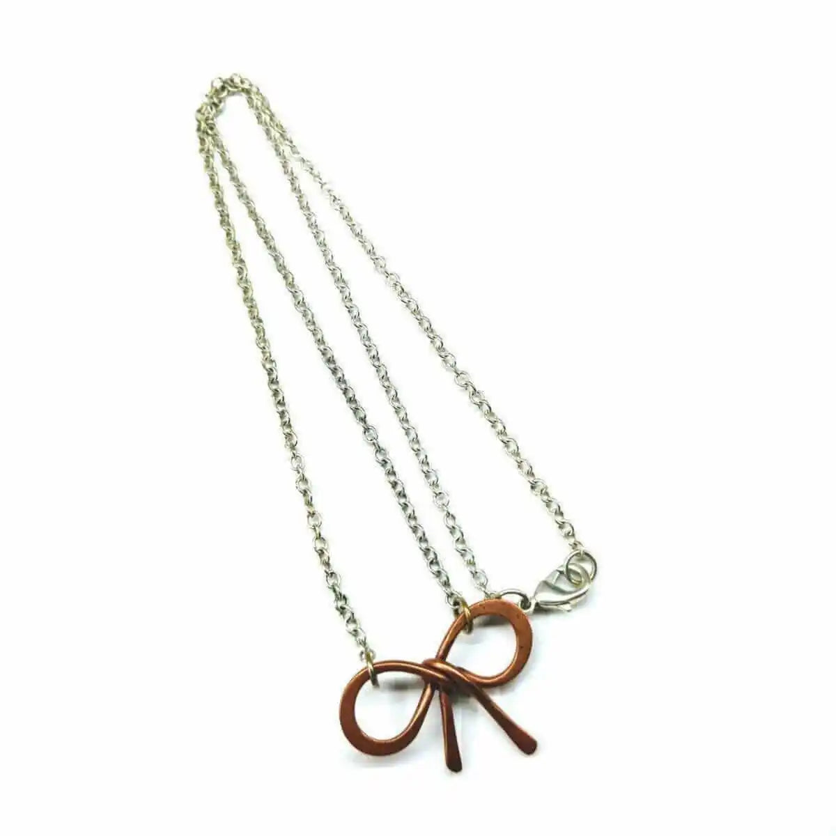 Wire Wrapped Copper Bow Tie Silver Chain Necklace