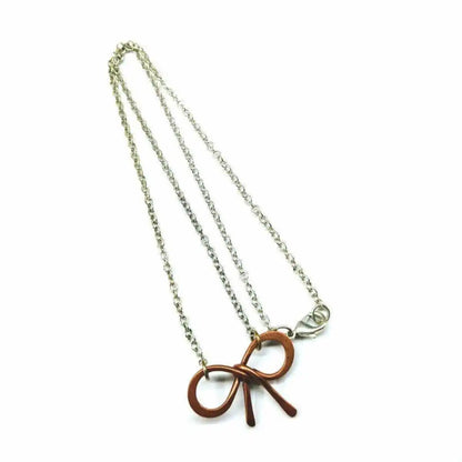 Wire Wrapped Copper Bow Tie Silver Chain Necklace