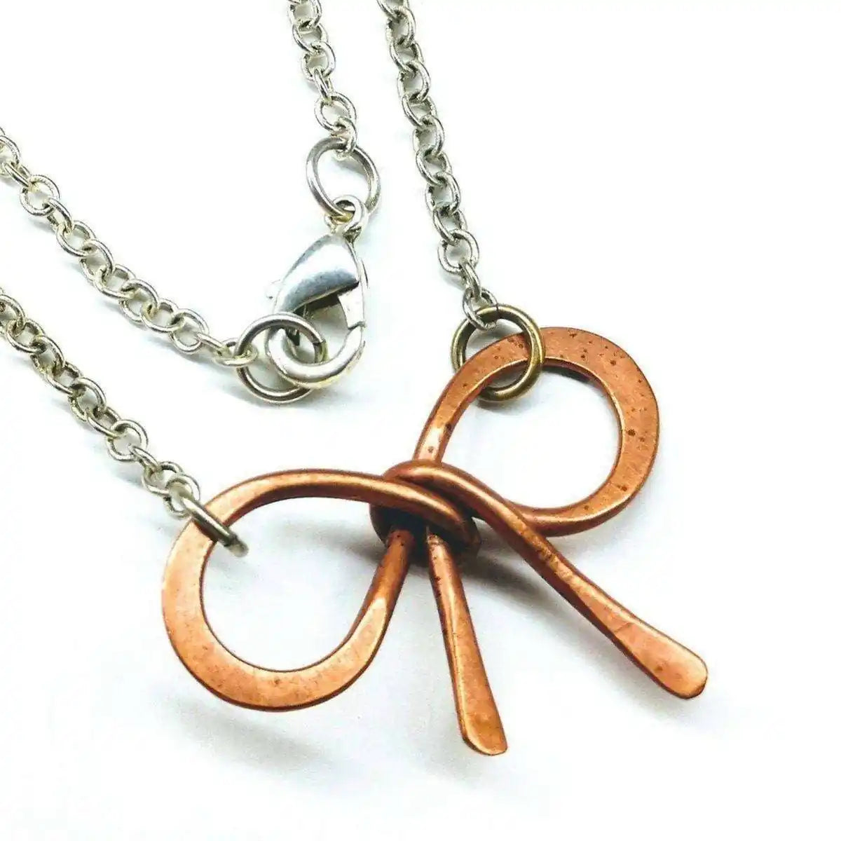 Wire Wrapped Copper Bow Tie Silver Chain Necklace