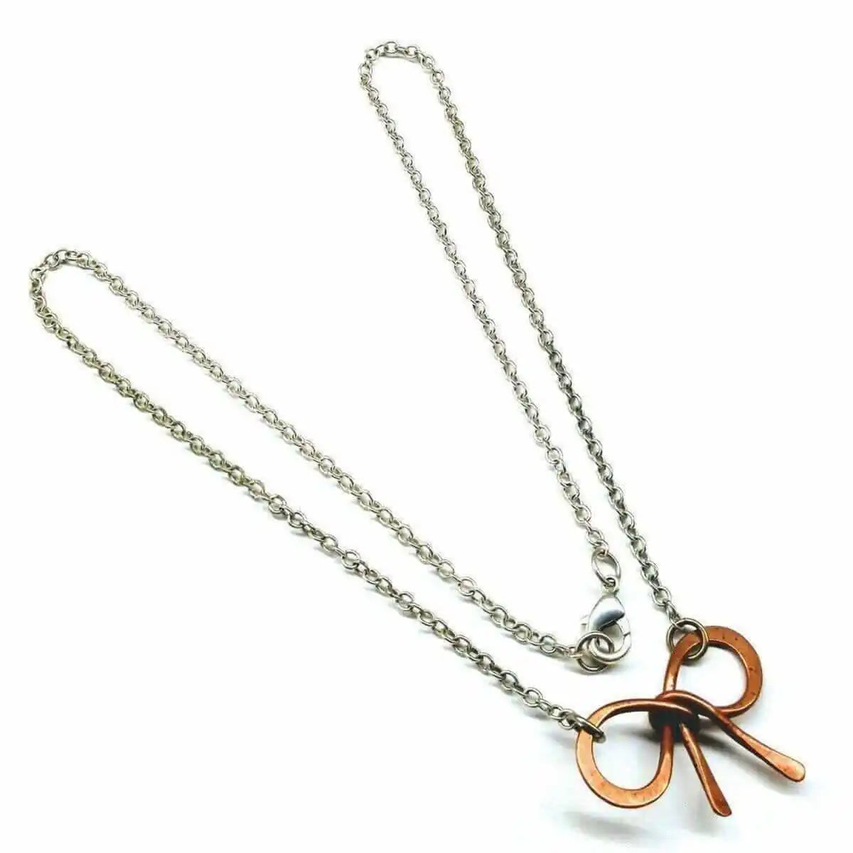 Wire Wrapped Copper Bow Tie Silver Chain Necklace