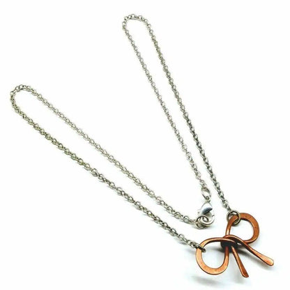 Wire Wrapped Copper Bow Tie Silver Chain Necklace