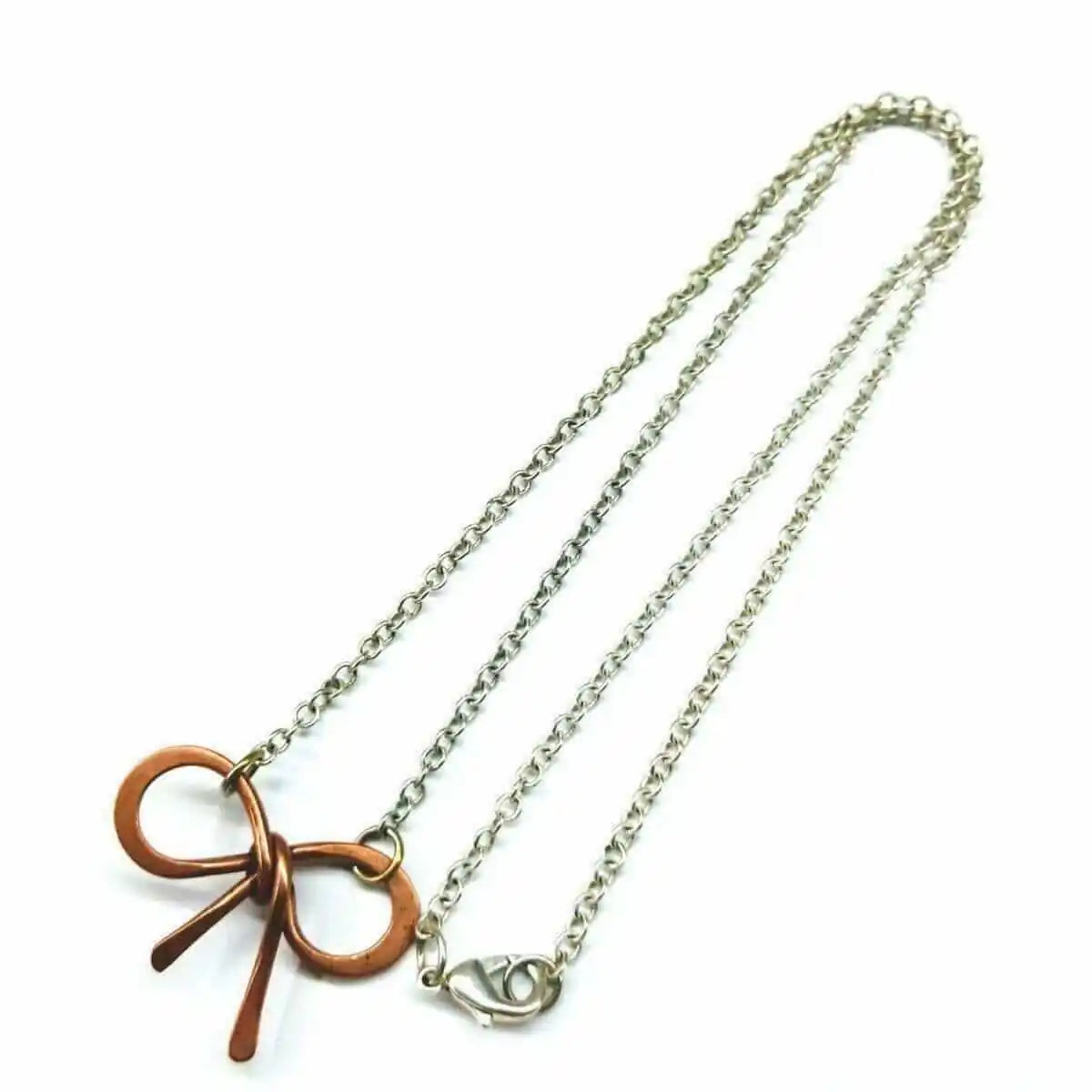 Wire Wrapped Copper Bow Tie Silver Chain Necklace