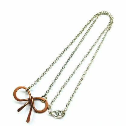 Wire Wrapped Copper Bow Tie Silver Chain Necklace