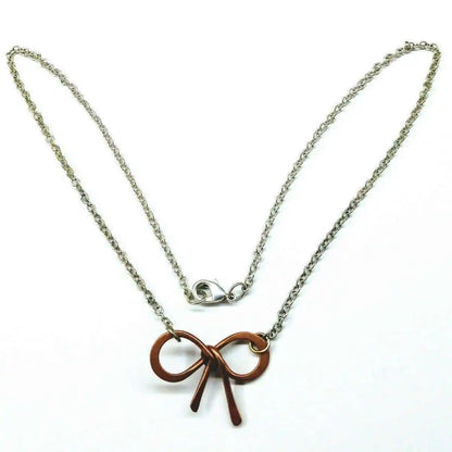 Wire Wrapped Copper Bow Tie Silver Chain Necklace