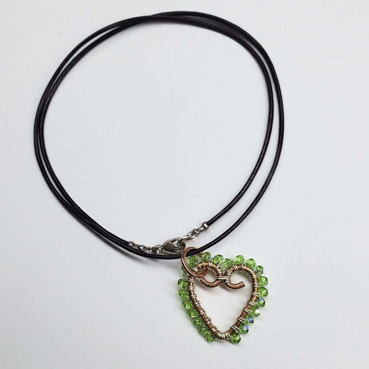 Wire Wrapped Copper Hammered Open Heart Crystal Necklace