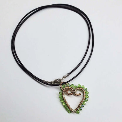Wire Wrapped Copper Hammered Open Heart Crystal Necklace