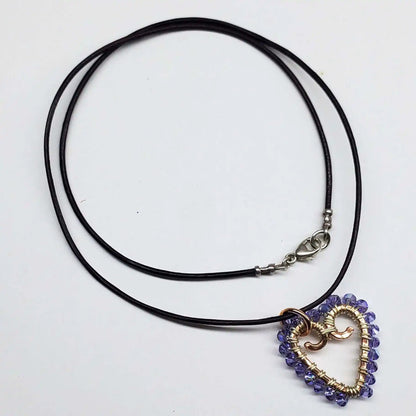 Wire Wrapped Copper Hammered Open Heart Crystal Necklace