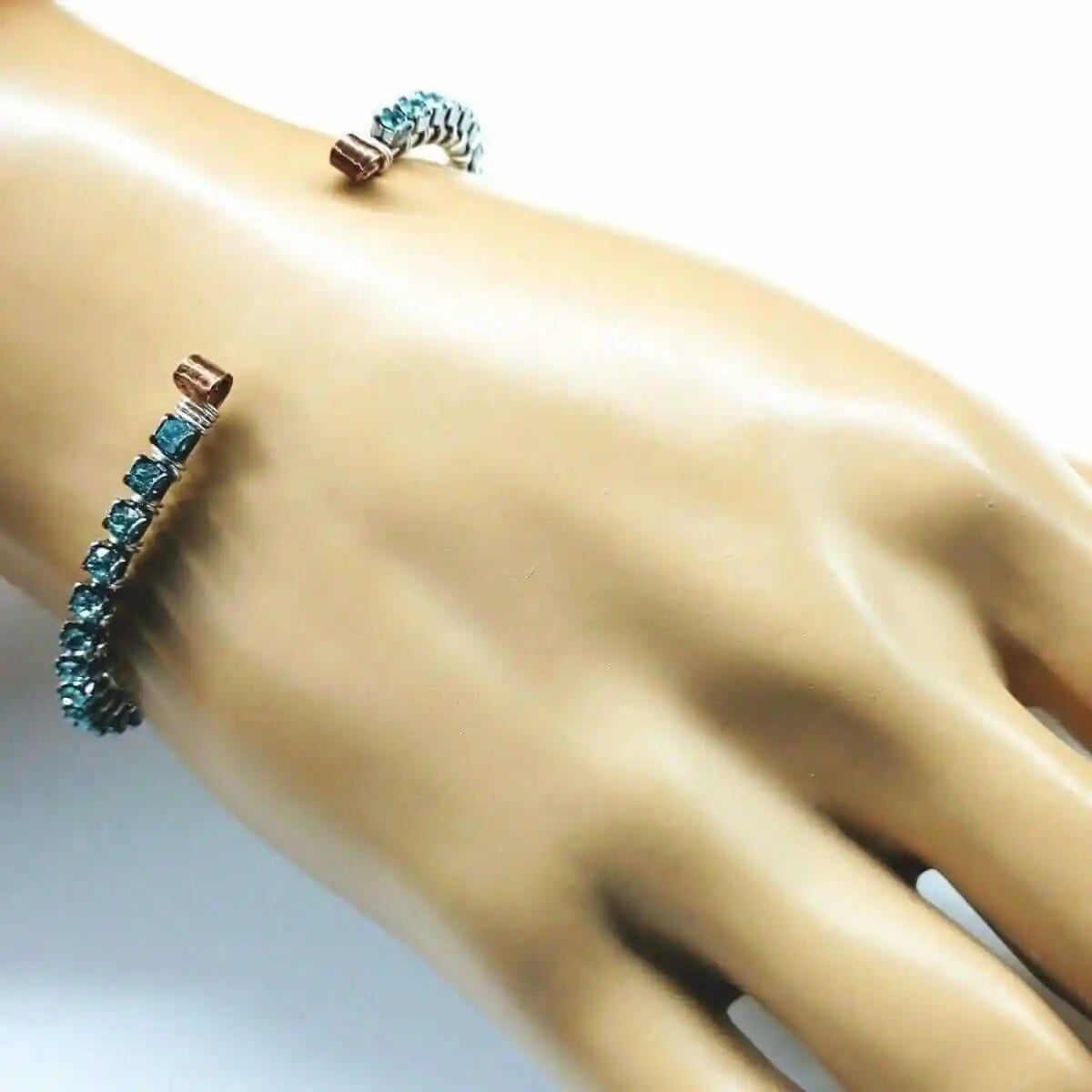 Wire Wrapped Turquoise Crystal Tennis Bangle Bracelet