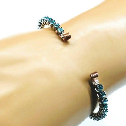 Wire Wrapped Turquoise Crystal Tennis Bangle Bracelet