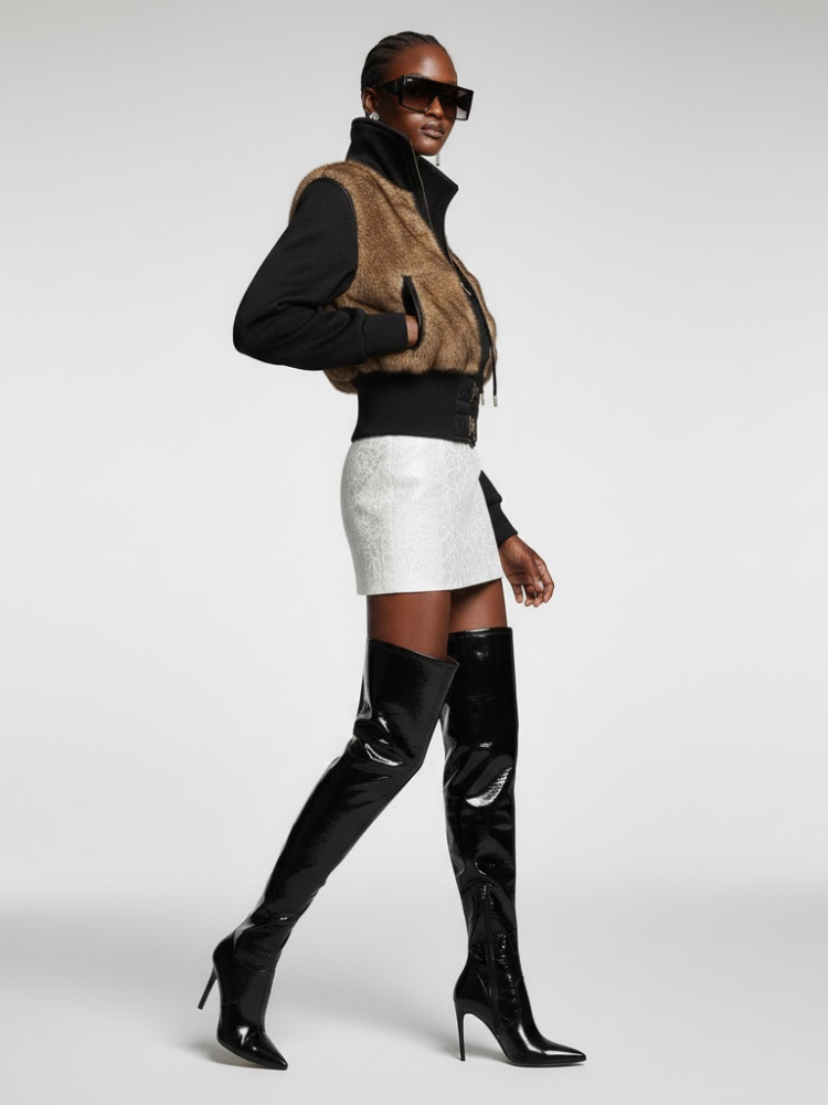 Women's Bomber Jacket With Faux Fur - CROWN HEIGHTS: New Collection COUTURE in BROOKLYN - BYMANYC ® New York