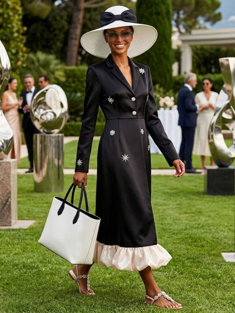 Women's Dress Elegant Black Satin HARLEM New Collection the HAMPTONS BYMANYC ® New York