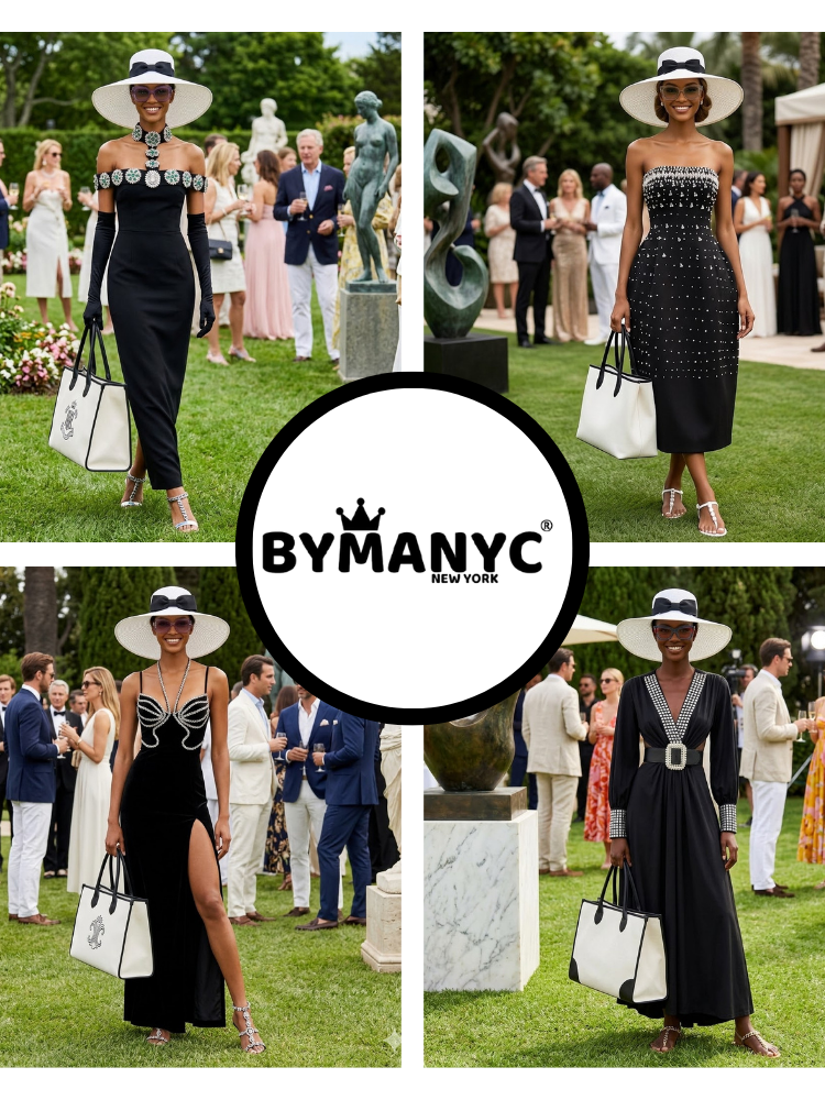 Women's Dress Elegant Black Satin HARLEM New Collection the HAMPTONS BYMANYC ® New York