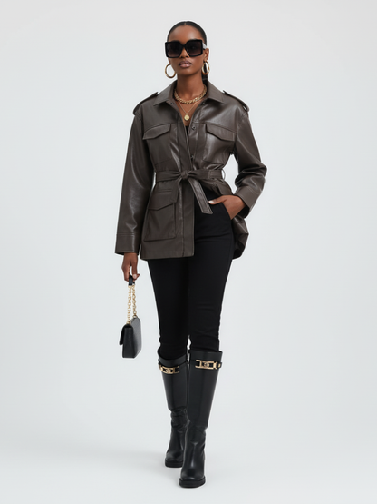 Women's Faux Leather Safari Jacket UPPER EAST SIDE ECO FASHION BYMANYC ® New York