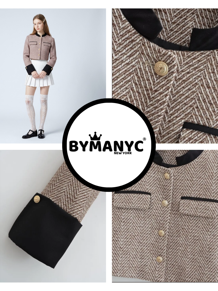 Women's Luxury Cropped Herringbone Jacket BELMONT New Collection Prêt-À-Porter BYMANYC ® New York