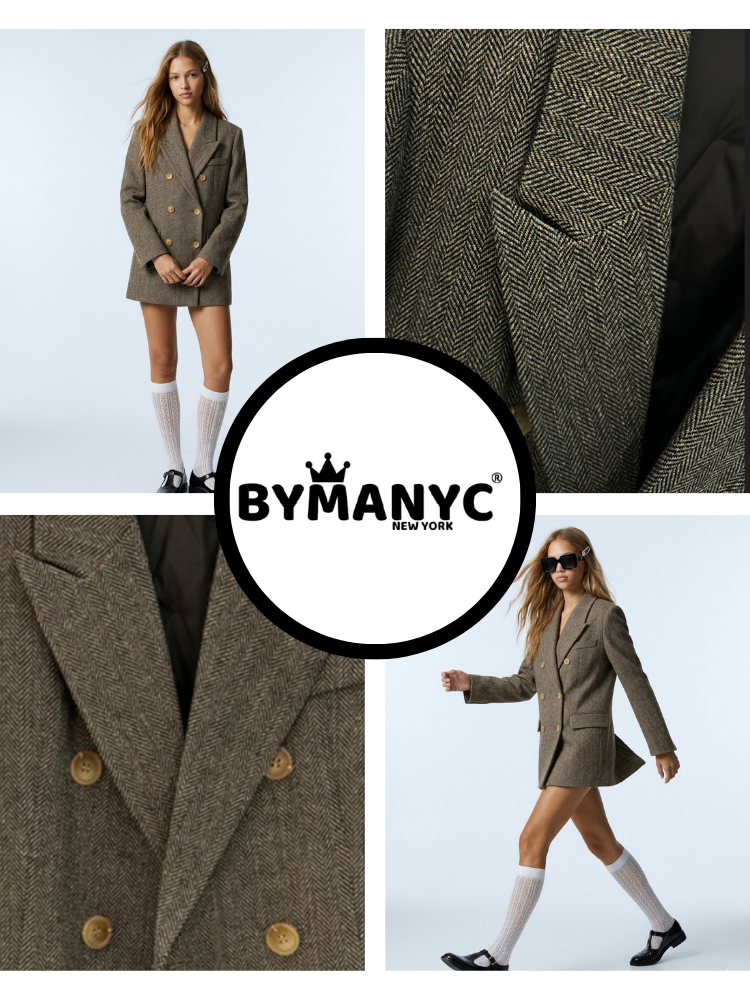 Women's Luxury Herringbone Double-Breasted Blazer MADISON New Collection BYMANYC ®