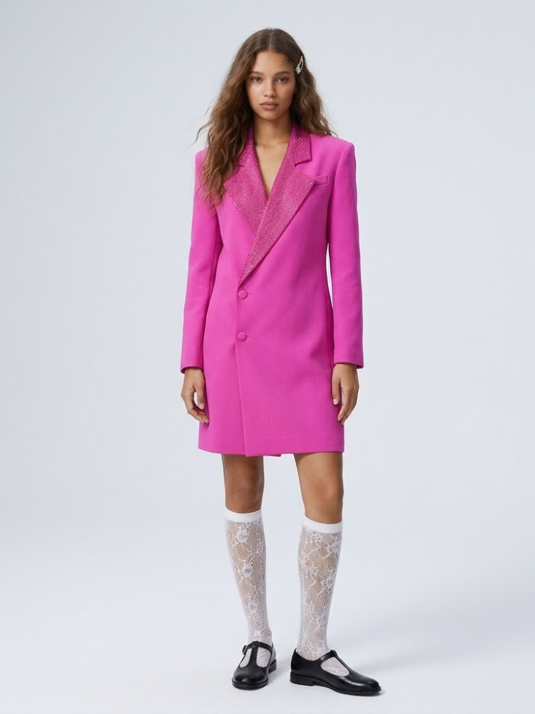 Women's Luxury Long Pink Blazer Coat MAGENTA NIGHTS New Collection Prêt-À-Porter BYMANYC ® New York