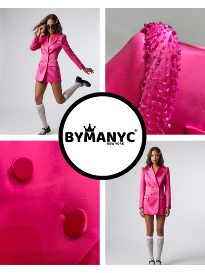 Women's Luxury Pink Satin Blazer SOHO MAGENTA New Collection Prêt-À-Porter BYMANYC ® New York