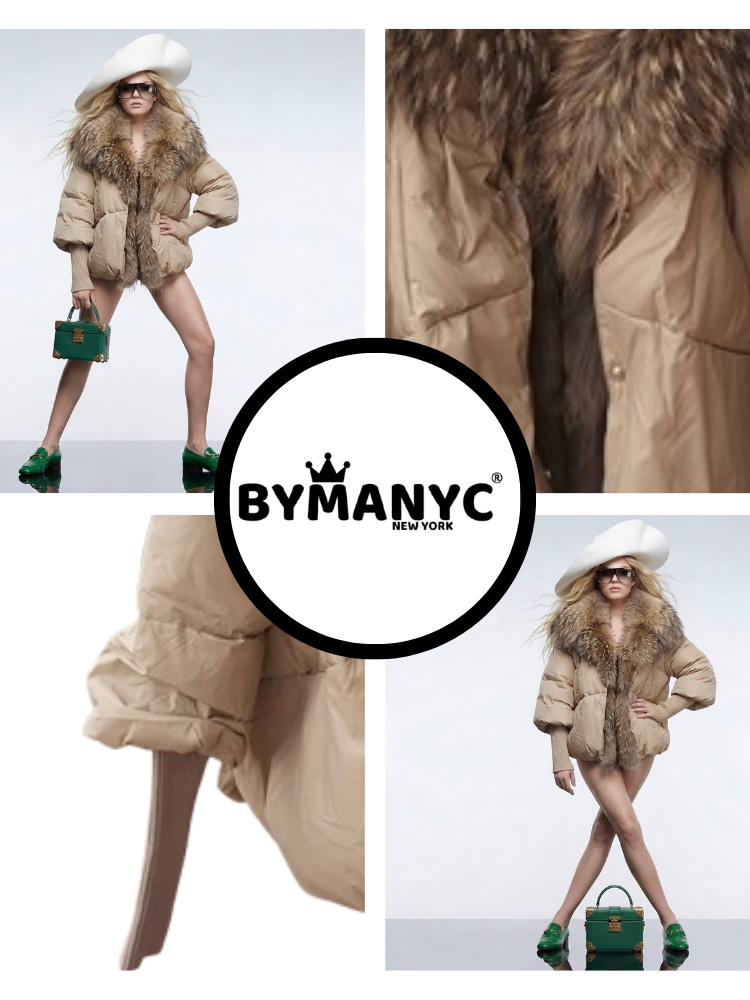 Women's Luxury Sand Puffer Jacket COURCHEVEL New Collection Prêt-À-Porter BYMANYC ® New York