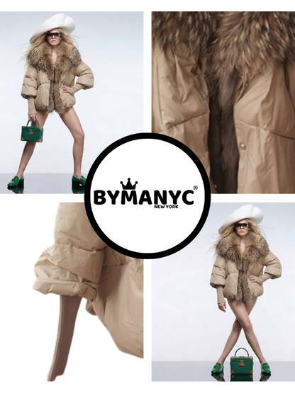 Women's Luxury Sand Puffer Jacket COURCHEVEL New Collection Prêt-À-Porter BYMANYC ® New York
