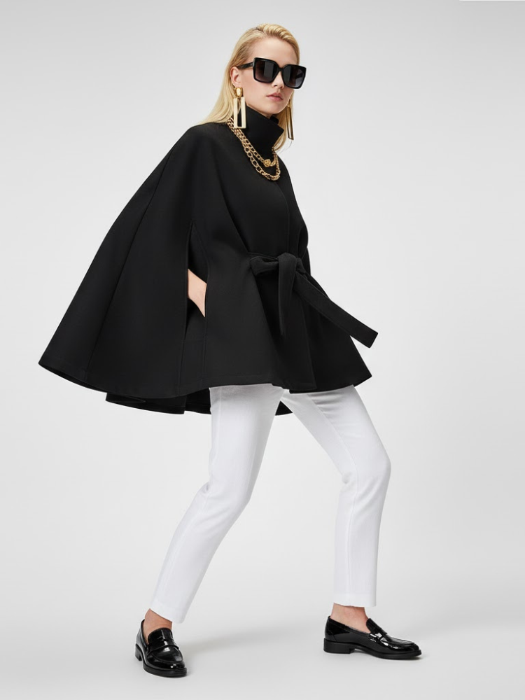 Women's Structured Sash Cape BLACK - PROSPECT HEIGHTS: New Collection COUTURE in BROOKLYN - BYMANYC ® New York