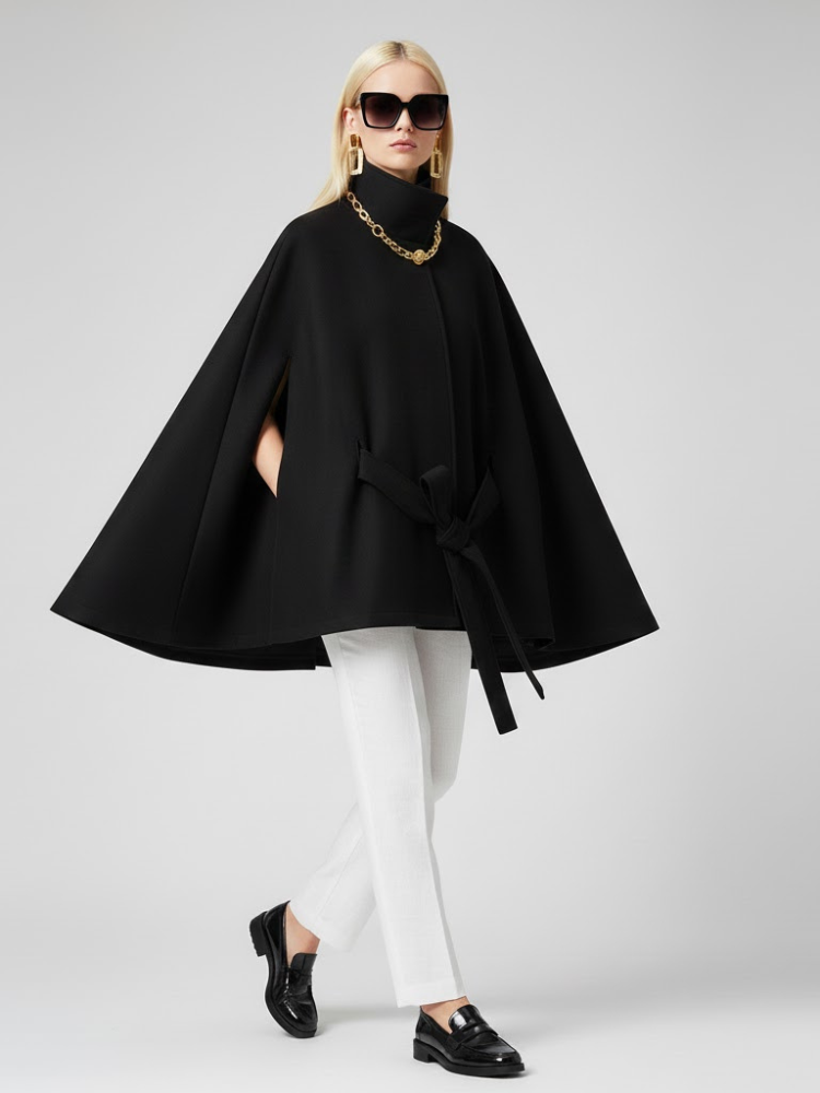 Women's Structured Sash Cape BLACK - PROSPECT HEIGHTS: New Collection COUTURE in BROOKLYN - BYMANYC ® New York