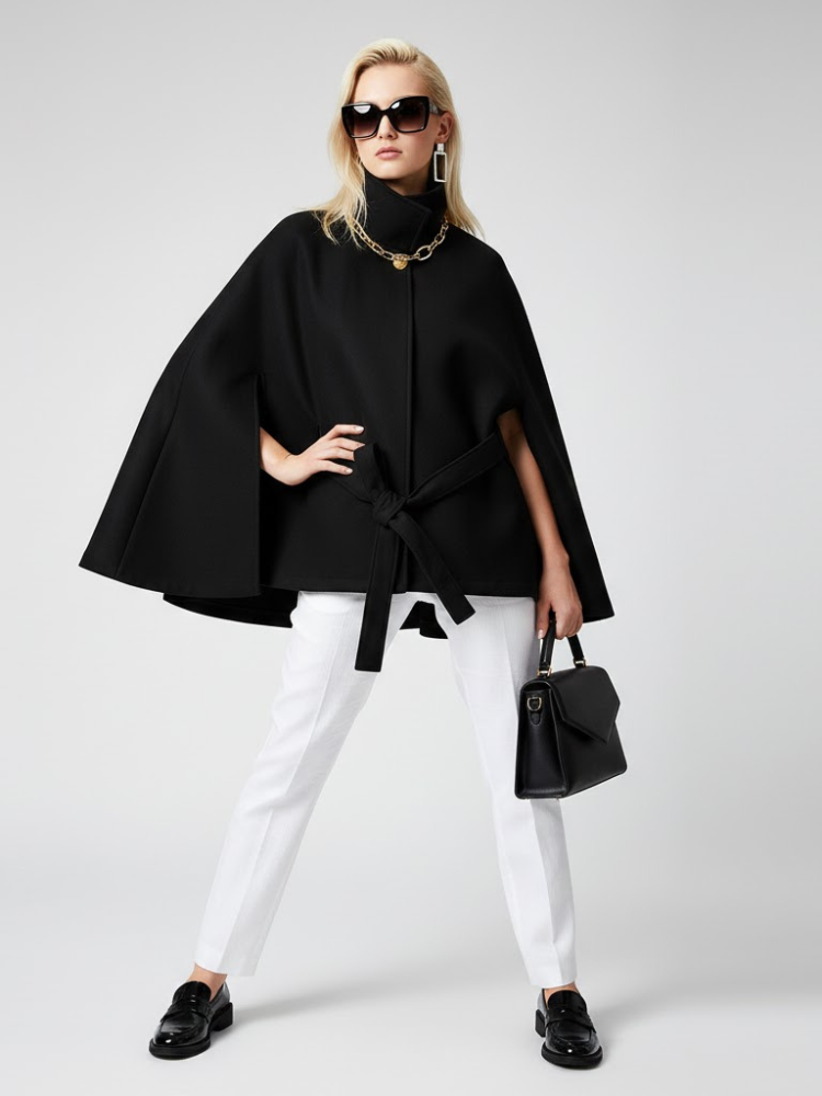 Women's Structured Sash Cape BLACK - PROSPECT HEIGHTS: New Collection COUTURE in BROOKLYN - BYMANYC ® New York