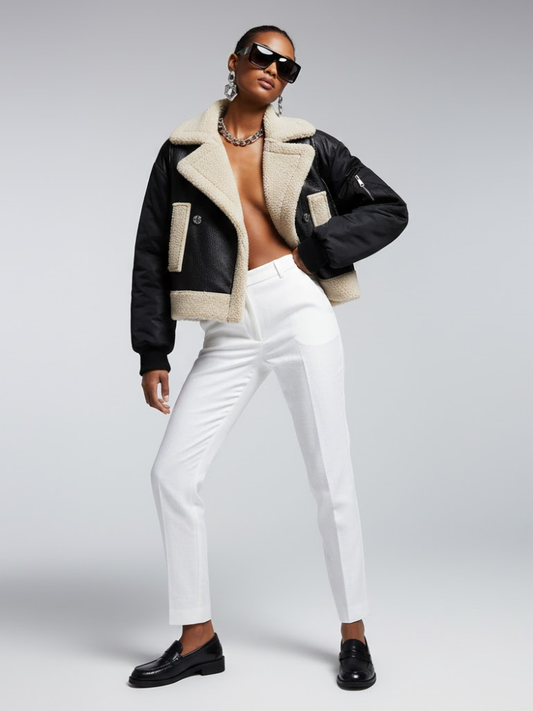 Women's Vegan Leather & Shearling Bomber Jacket BLACK - PARK SLOPE: New Collection COUTURE in BROOKLYN - BYMANYC ® New York