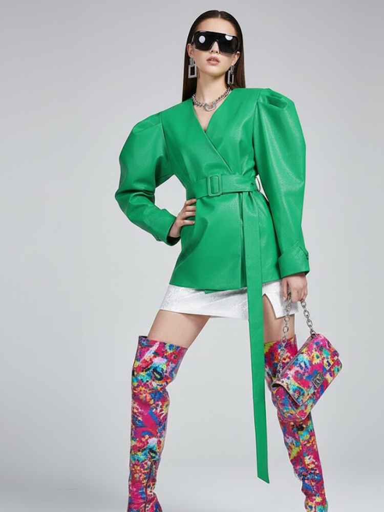Women's Wrap Jacket EMERALD - DUMBO: New Collection COUTURE in BROOKLYN - BYMANYC ® New York