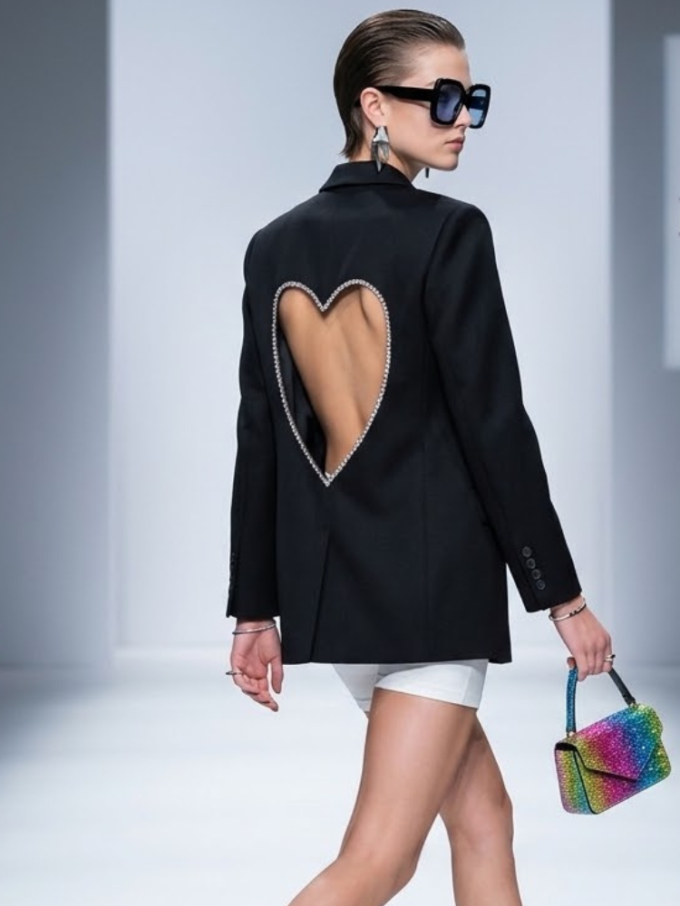 Women's Rhinestone Heart Open Back Blazer BYMANYC ® New York CONTEMPORARY VIBRANT MODERN OUTERWEAR - New Collection
