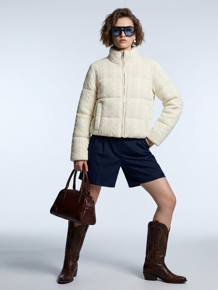 Women's Jacket Cable Knit Puffer BYMANYC ® New York HAMPTONS CREAM ZIPPER - New Collection