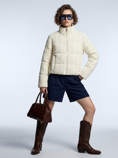 Women's Jacket Cable Knit Puffer BYMANYC ® New York HAMPTONS CREAM ZIPPER - New Collection