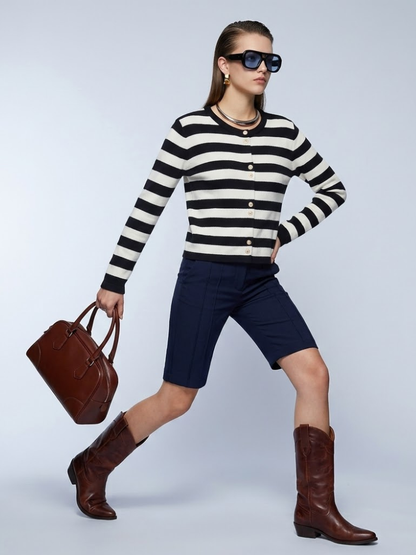 Women's Jacket Striped Knit BYMANYC ® New York PARISIAN GOLD BUTTON CARDIGAN - New Collection