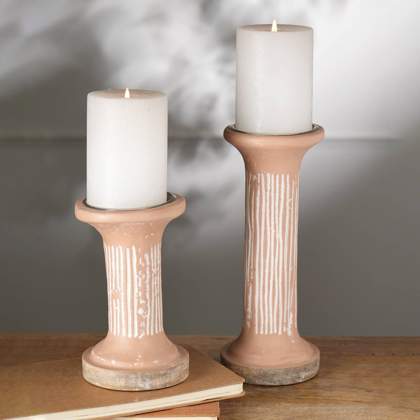 Brown EcoMix Pillar Tall Candle Holder – Sustainable Candle Stand for Elegant Lighting-4X4X7'