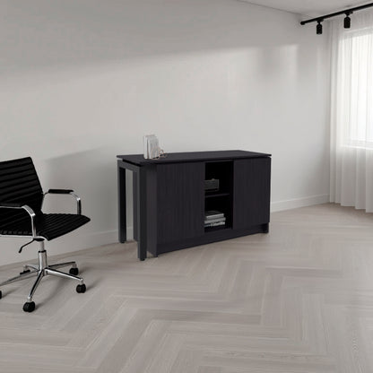 Desk 28.5' H, 2 Doors, 5 Shelves, 2 Legs, Black Wengue - Home Office