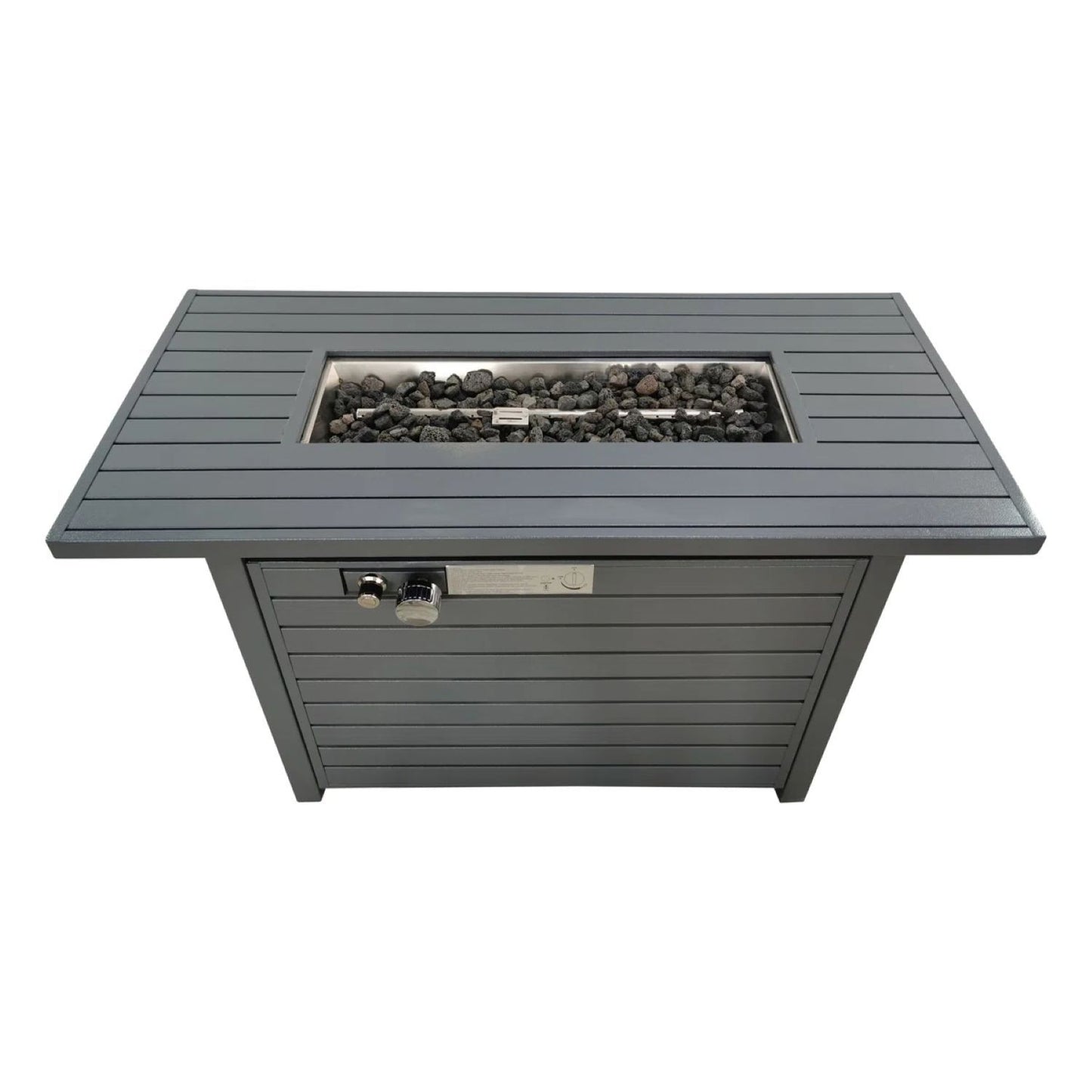 Modern Steel Propane Outdoor Fire Pit Table with Lid in Grey - 25'' H x 42'' W
