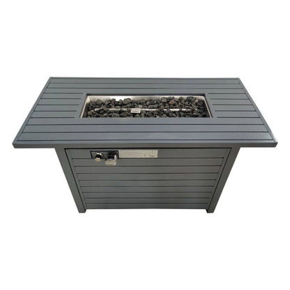 Modern Steel Propane Outdoor Fire Pit Table with Lid in Grey - 25'' H x 42'' W