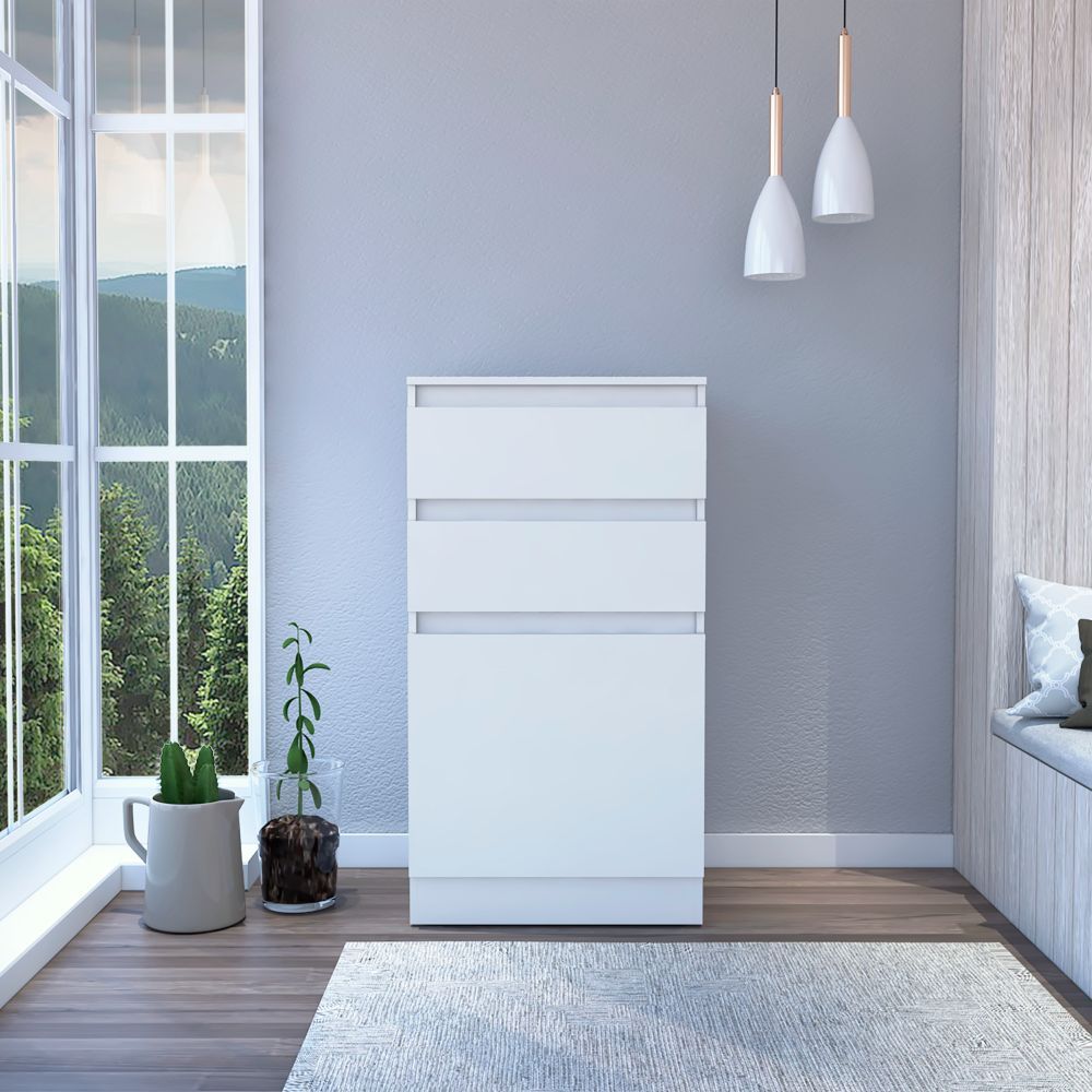 Dresser 43'H, Jewelry Box, Mirror, Single Door Cabinet, Two Drawers, White